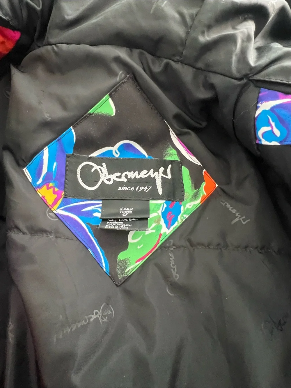 Obermeyer Women petite 8 Floral Puffer ski Jacket - Black with Bright Multi